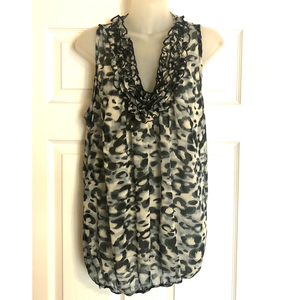 Rue 21 Gray Leopard Print Sheer Mesh Sleeveless Top